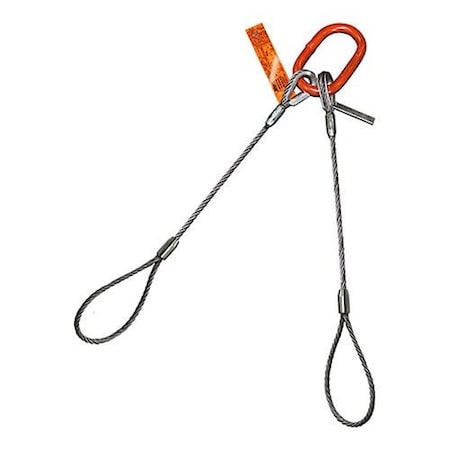 Two Leg Wire Rope Bridle Sling, 1/4 In Dia, 26 Ft Length, Flemish Loop, 1.1 Ton Capacity